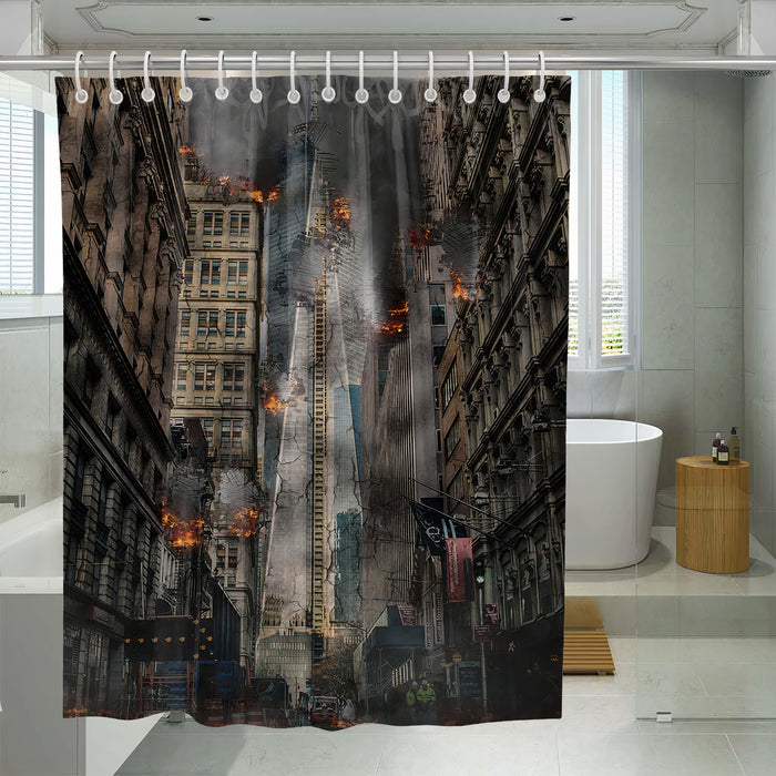 city explosion game graphic shower curtains