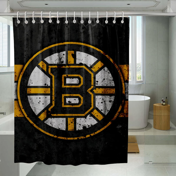 dark boston ruins logo shower curtains