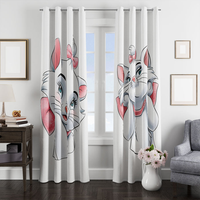 cute white cat window curtains