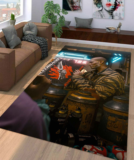 2077 futuristic cyberpunk Living room carpet rugs