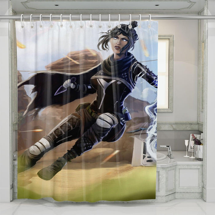 action of wraith apex legends shower curtains