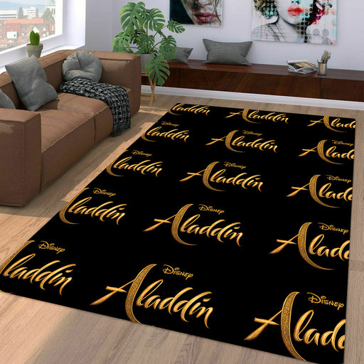 aladdin disney golden logo font Living room carpet rugs