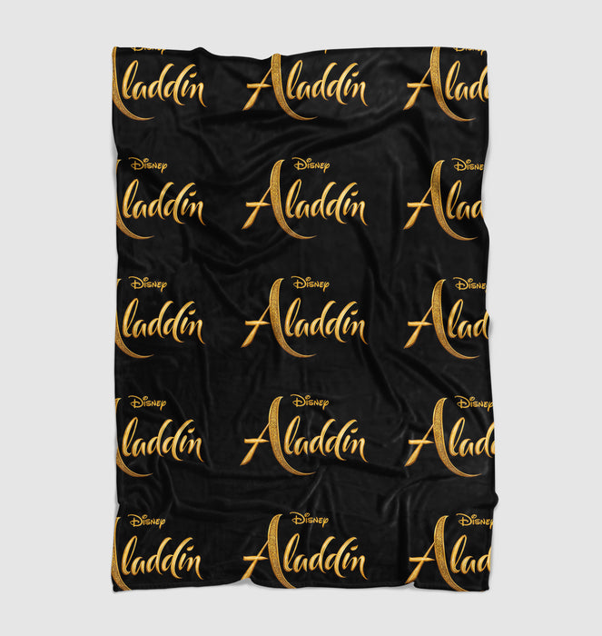 aladdin disney golden logo font Ultra soft fleece blanket