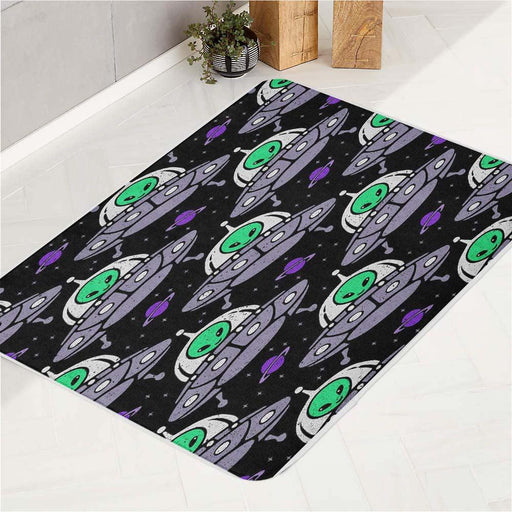 aliens in ufo in galaxy bath rugs