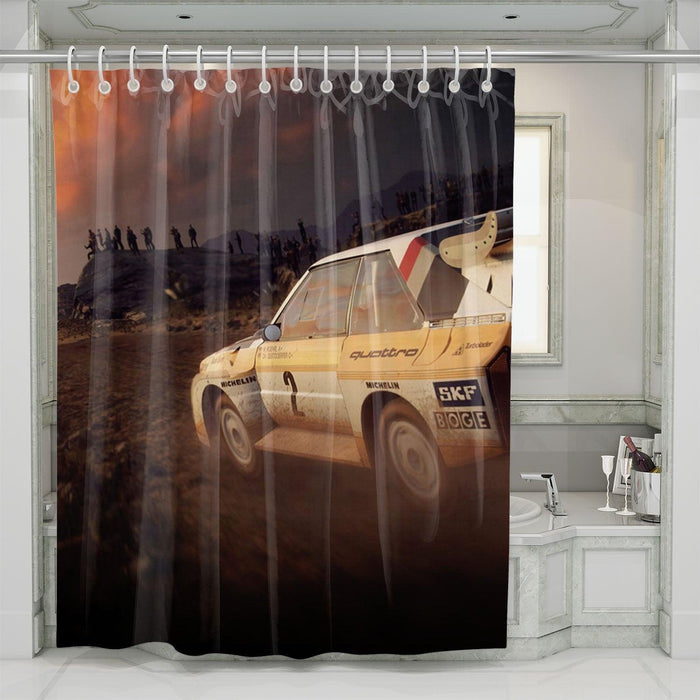 almost sunset rally offroad car racing shower curtains