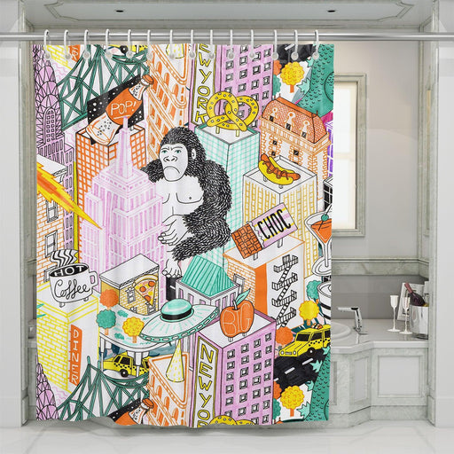 america invasion king kong pop art shower curtains