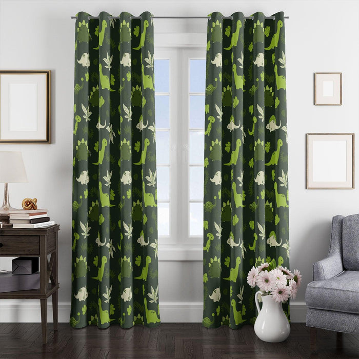 ancient dinosaurs in forest window Curtain