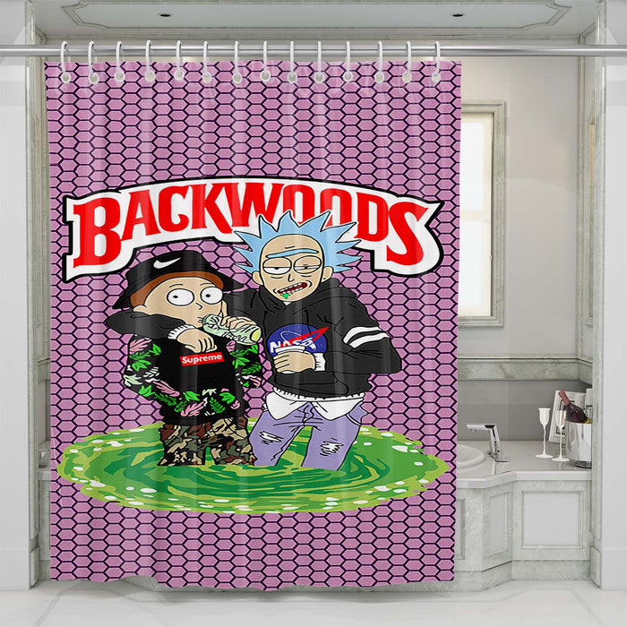 backwoods rick and morty 1 shower curtains