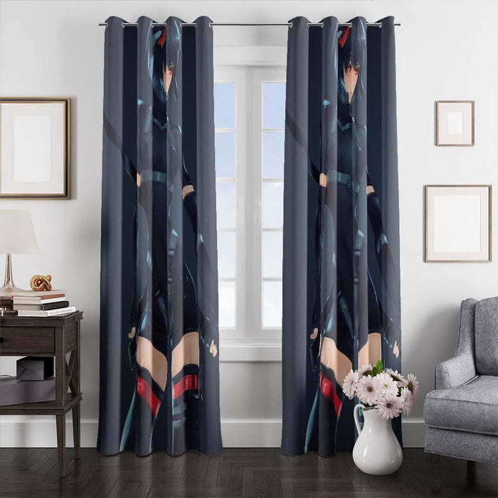 anime futuristic girl window curtains