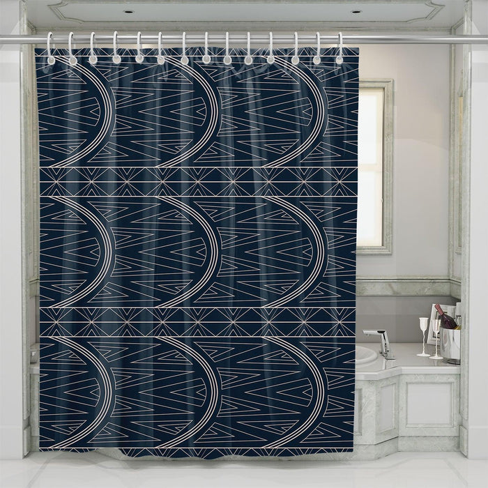 art deco blue mural shower curtains