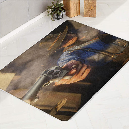 arthur morgan with handgun video game bath rugs