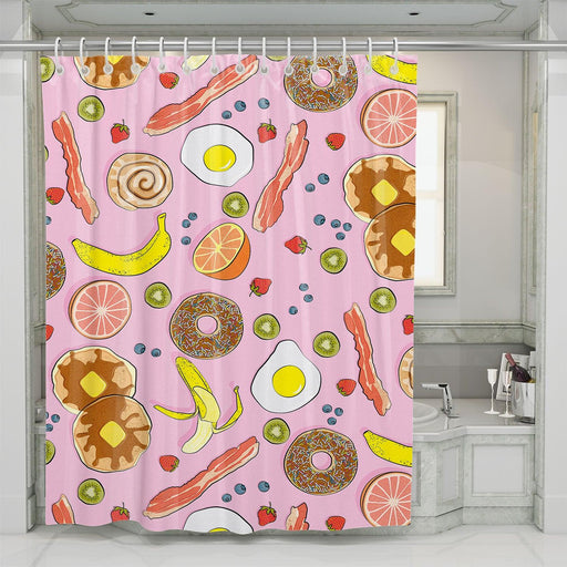 bacon meat donut and fruit pattern shower curtains