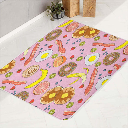 bacon meat donut and fruit pattern bath rugs