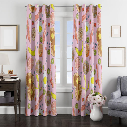 bacon meat donut and fruit pattern window Curtain