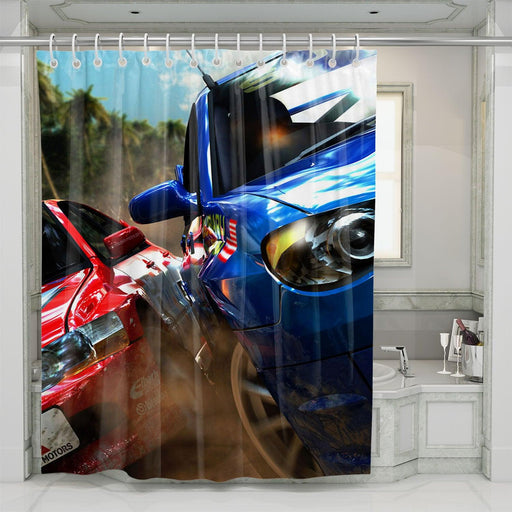 battle of car racing moment shower curtains