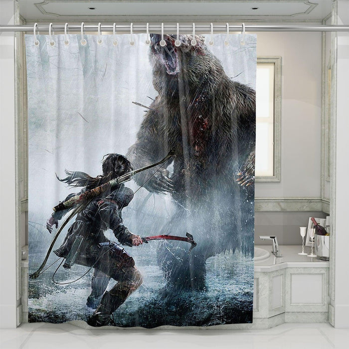 bear killed by lara from tomb raider shower curtains