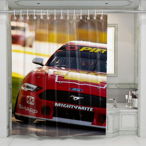 beautiful red car racing test drive shower curtains