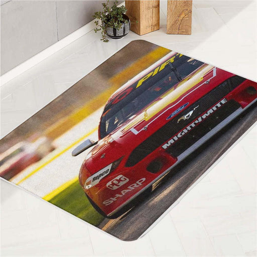 beautiful red car racing test drive bath rugs