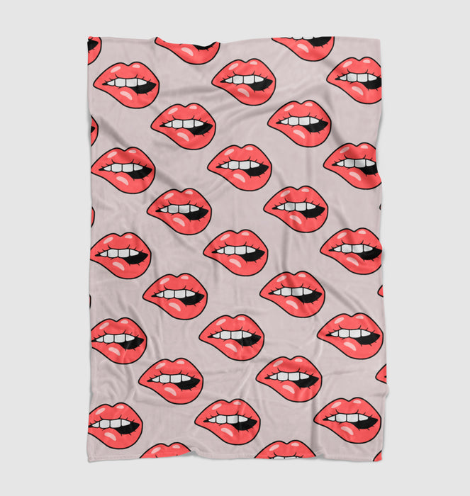 bite your red lips iconic Ultra soft fleece blanket