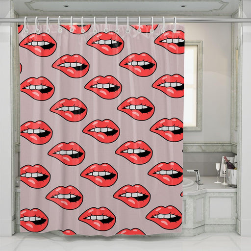 bite your red lips iconic shower curtains