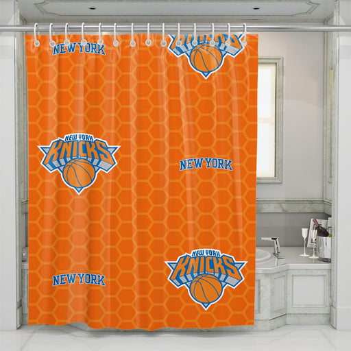 bee hexagon new york knicks pattern shower curtains