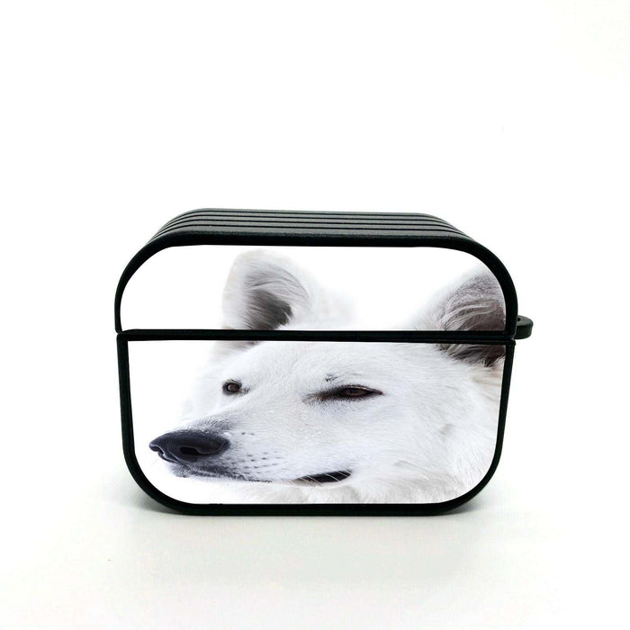 black and white dog airpods case