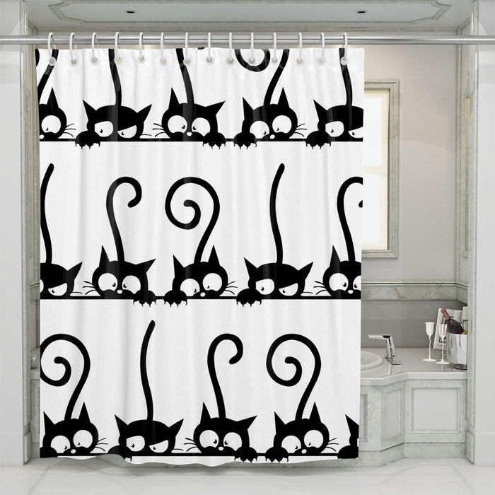 black cats stealing something shower curtains