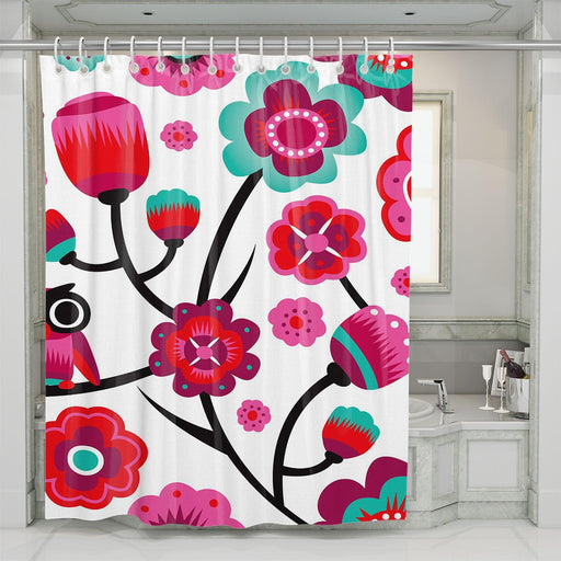 black stem with purple flower shower curtains