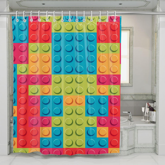 block rainbow lego art shower curtains