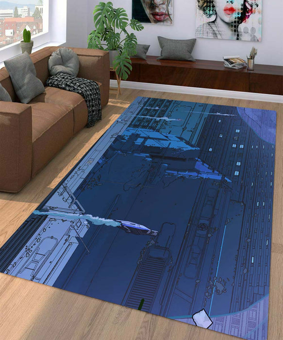 blade runner building blue Living room carpet rugs