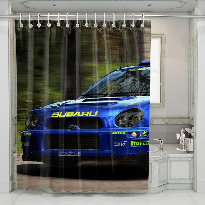 big team subaru car racing shower curtains