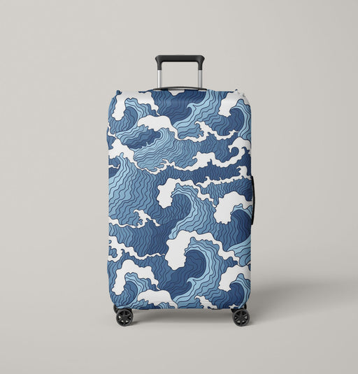 blue wave ocean vintage Luggage Cover | suitcase