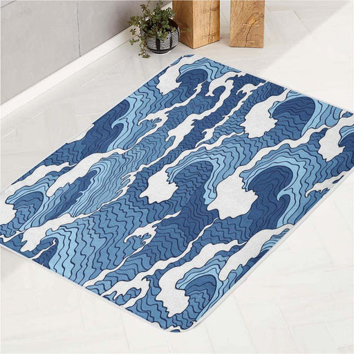 blue wave ocean vintage bath rugs