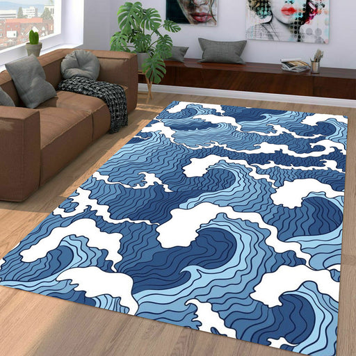 blue wave ocean vintage Living room carpet rugs