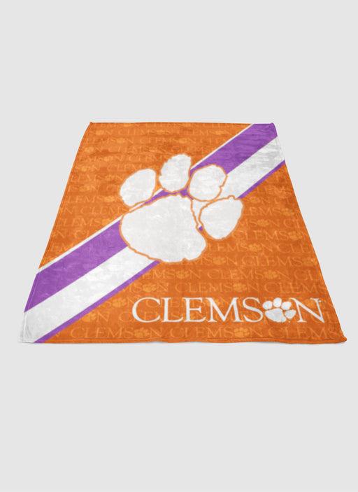 Clemson Tigers logo repeat soft fleece blanket