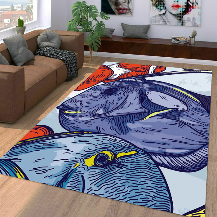 bold art style fish illustration Living room carpet rugs