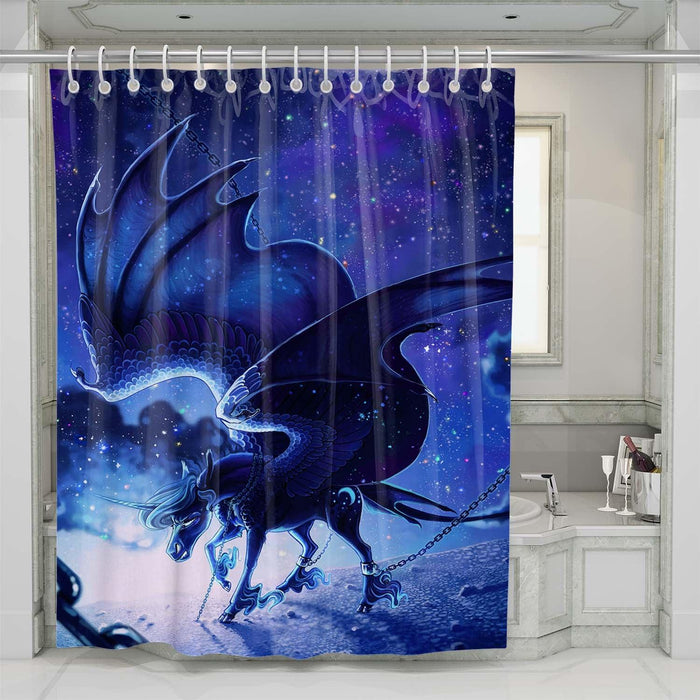 blue pegassus shower curtains