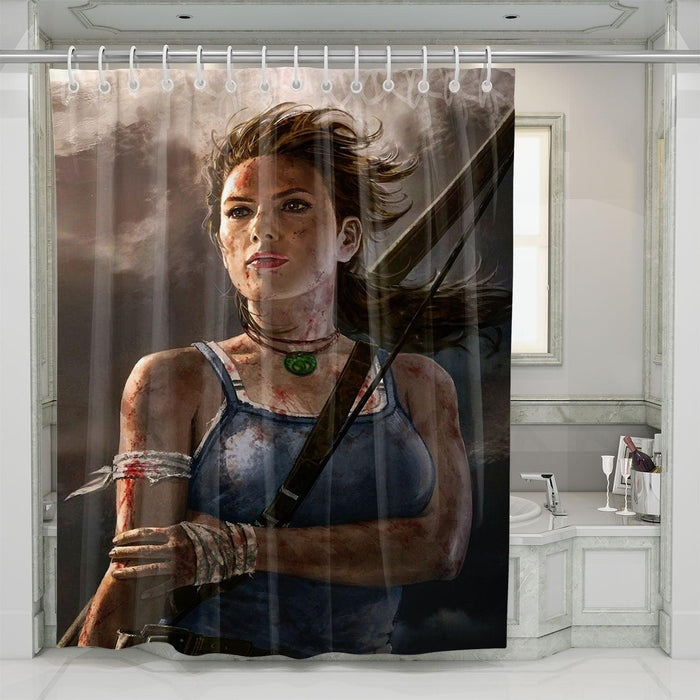 bloody tomb rider main character shower curtains