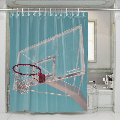 blue sky and the ring basketball soft shower curtains