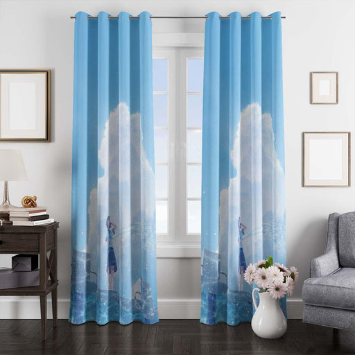 blue sky anime highschool window Curtain