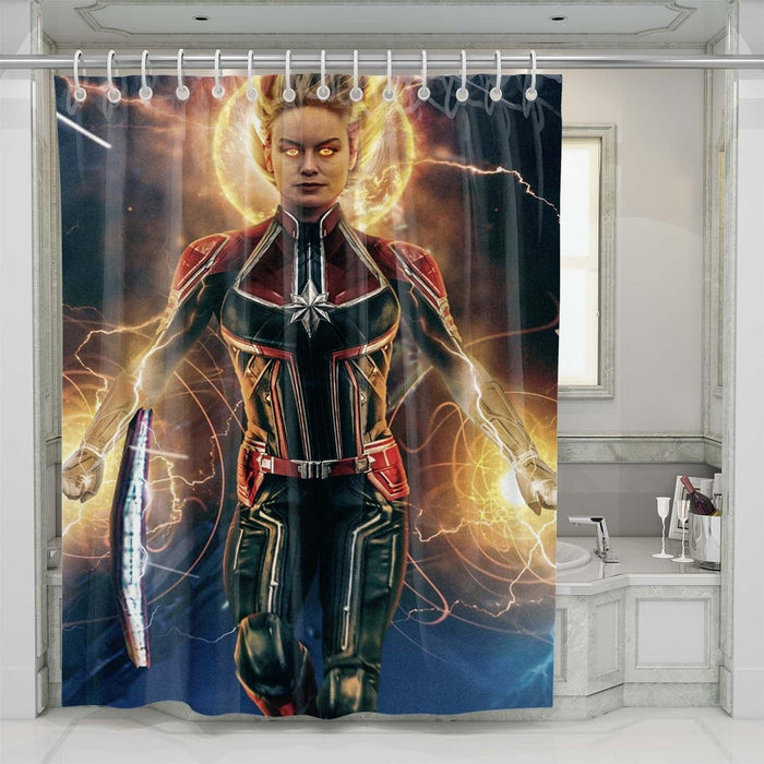 brie larson as captain marvel shower curtains