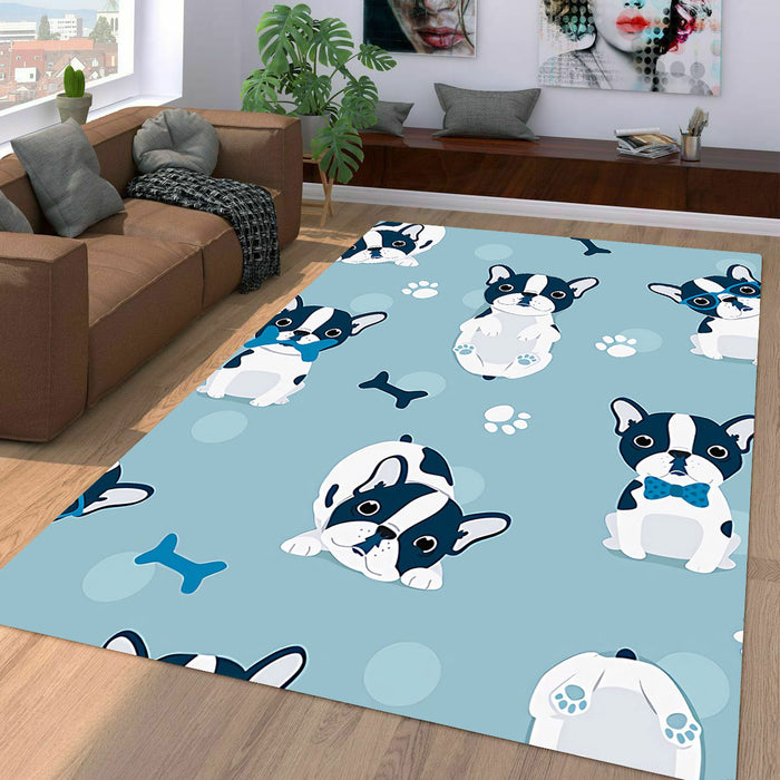 bulldog cartoon illustration cute Living room carpet rugs