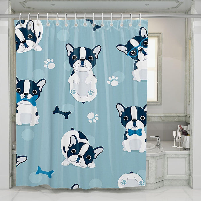 bulldog cartoon illustration cute shower curtains