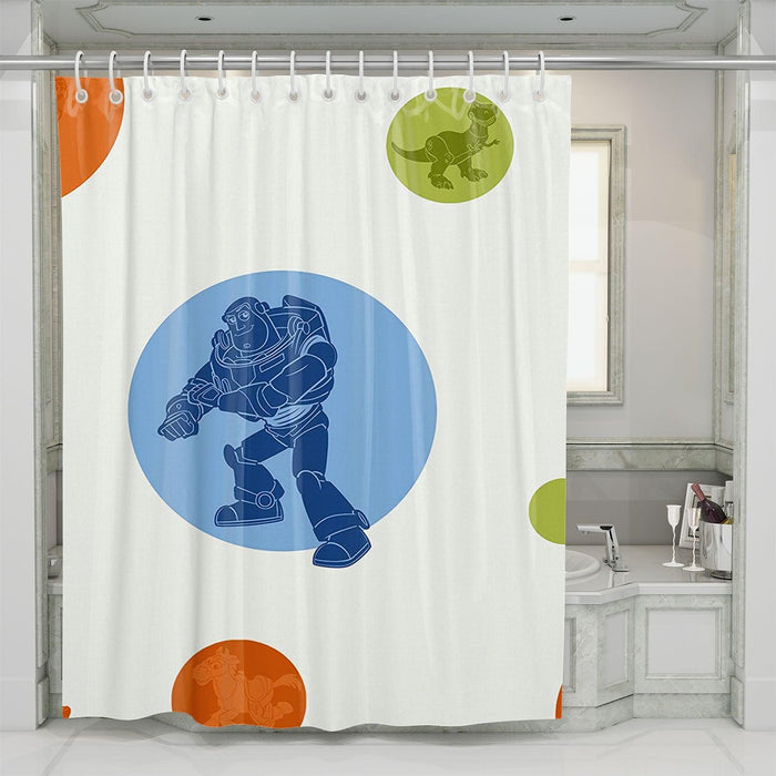 buzz lightyear with another toys shower curtains