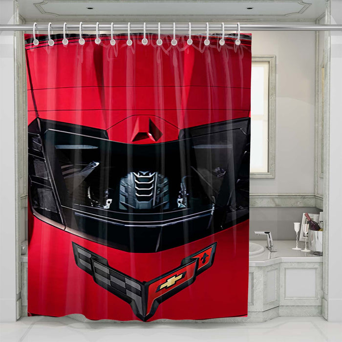 corvette c8 red shower curtains