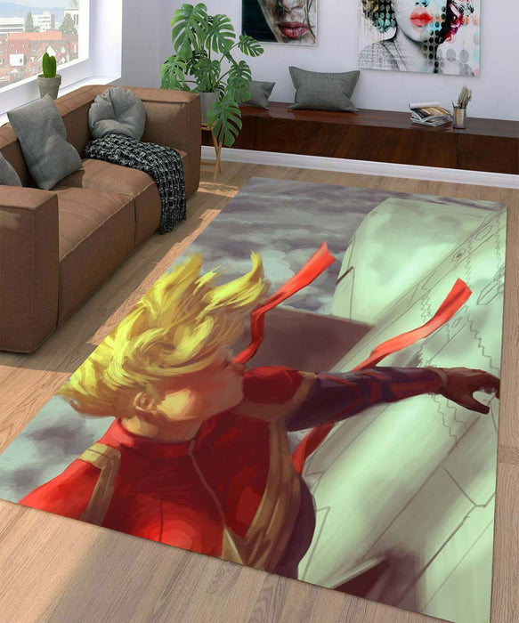 captain marvel in the sky Living room carpet rugs