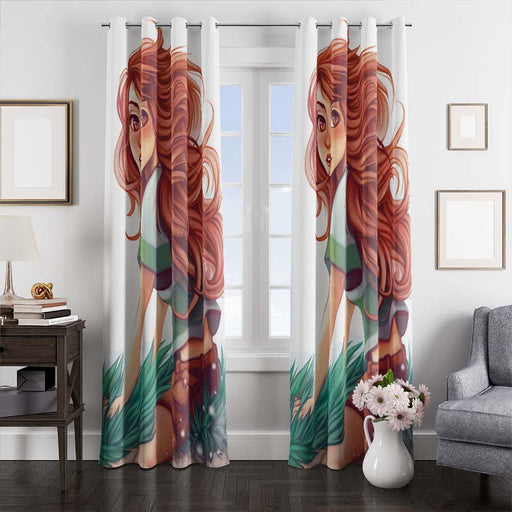 cartoon chihiro riding sen window curtains