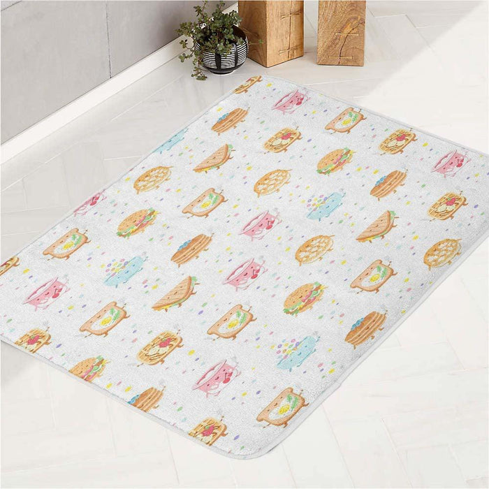 cereal sandwitch and breads with cute faces bath rugs