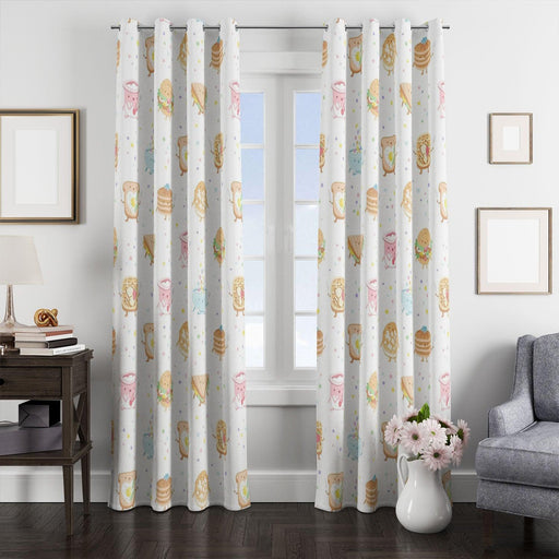 cereal sandwitch and breads with cute faces window Curtain