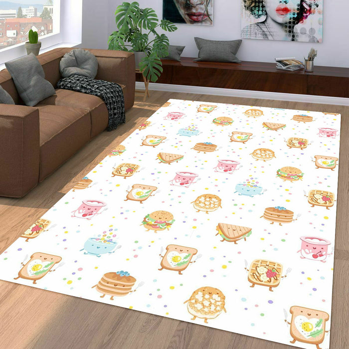 cereal sandwitch and breads with cute faces Living room carpet rugs